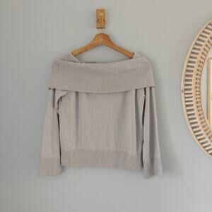The Curated Off Shoulder Top Foggy Grey Silk Cashmere Cotton XS EUC